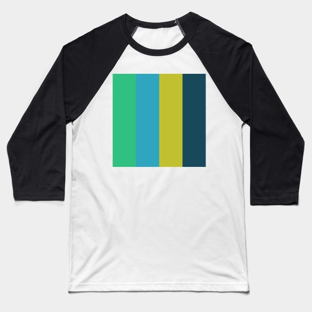 green blue and yellow stripe pattern Baseball T-Shirt by pauloneill-art